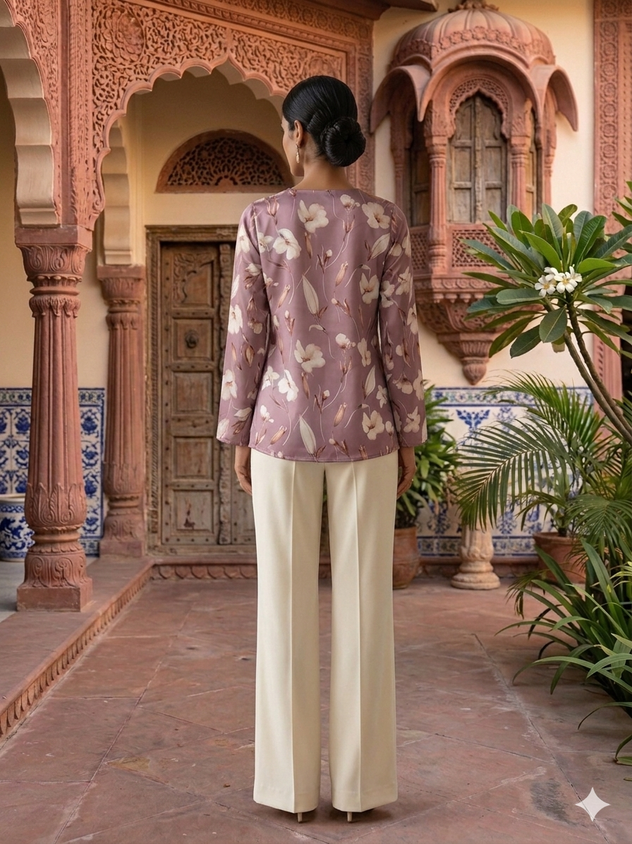 Mauve Meadow Digitally Printed Fusion Kurti