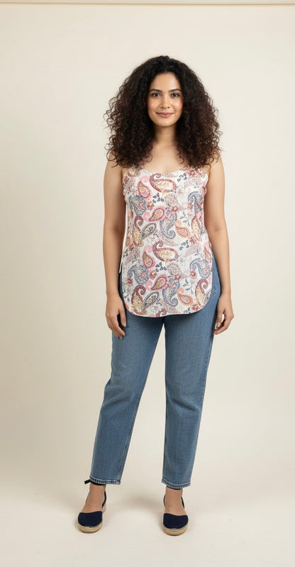 Sleeveless Kalamkari short kurti