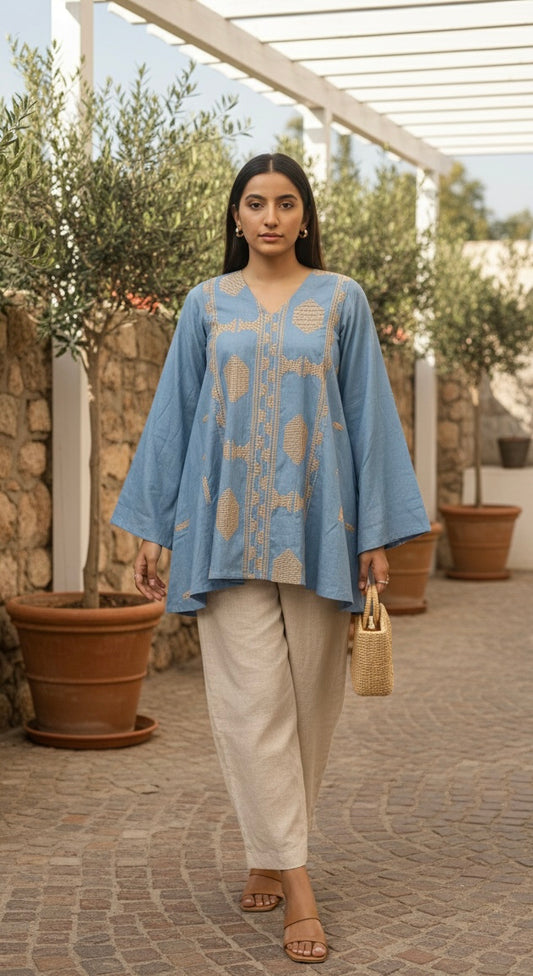 Powder Blue Embellished Kurta