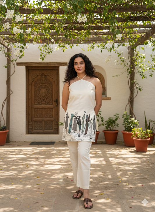 Ivory Sketch Embroidery kurti and Pants