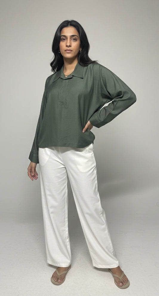 Olive Green Collar Kurta